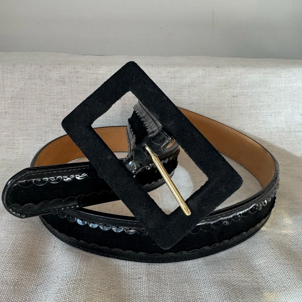 Kensie Black Suede Belt with Scalloped Edges